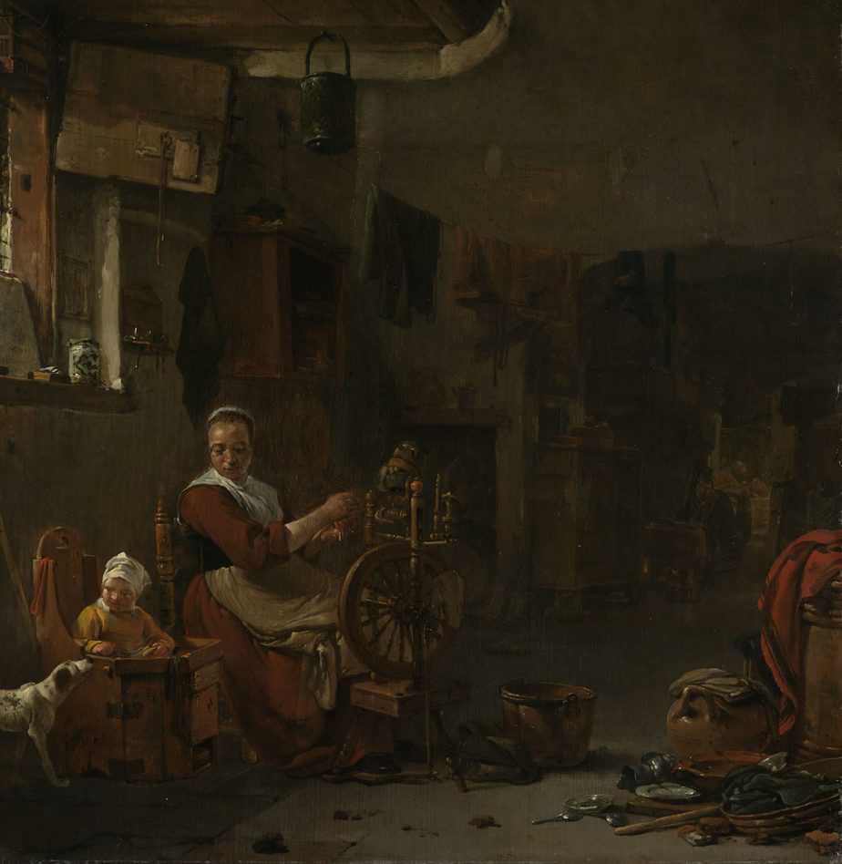 Peasant Woman Spinning, Thomas Wijck, 1640 - 1677