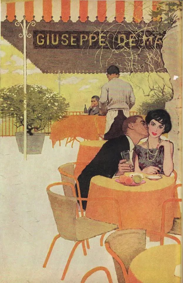 Rendez-Vous by Ward Brackett (1914-2006) for a story by Daphne du Maurier, Cosmopolitan, June 1959
