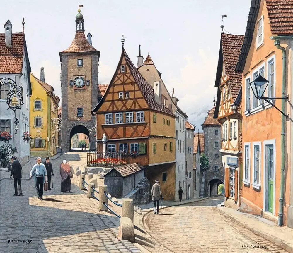 Richard Pokorny, Austrian (1907-1997) Rothenburg street, slope