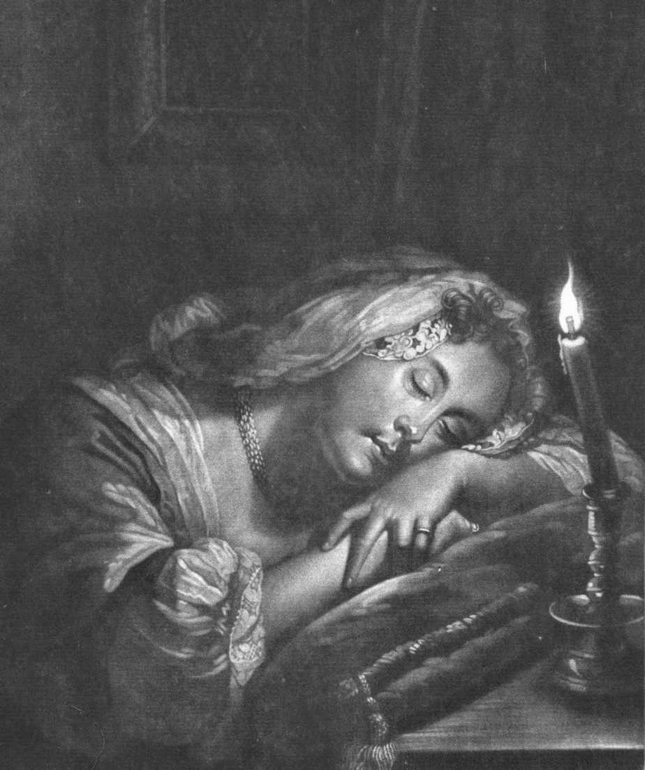 Sleeping girl by candlelight
