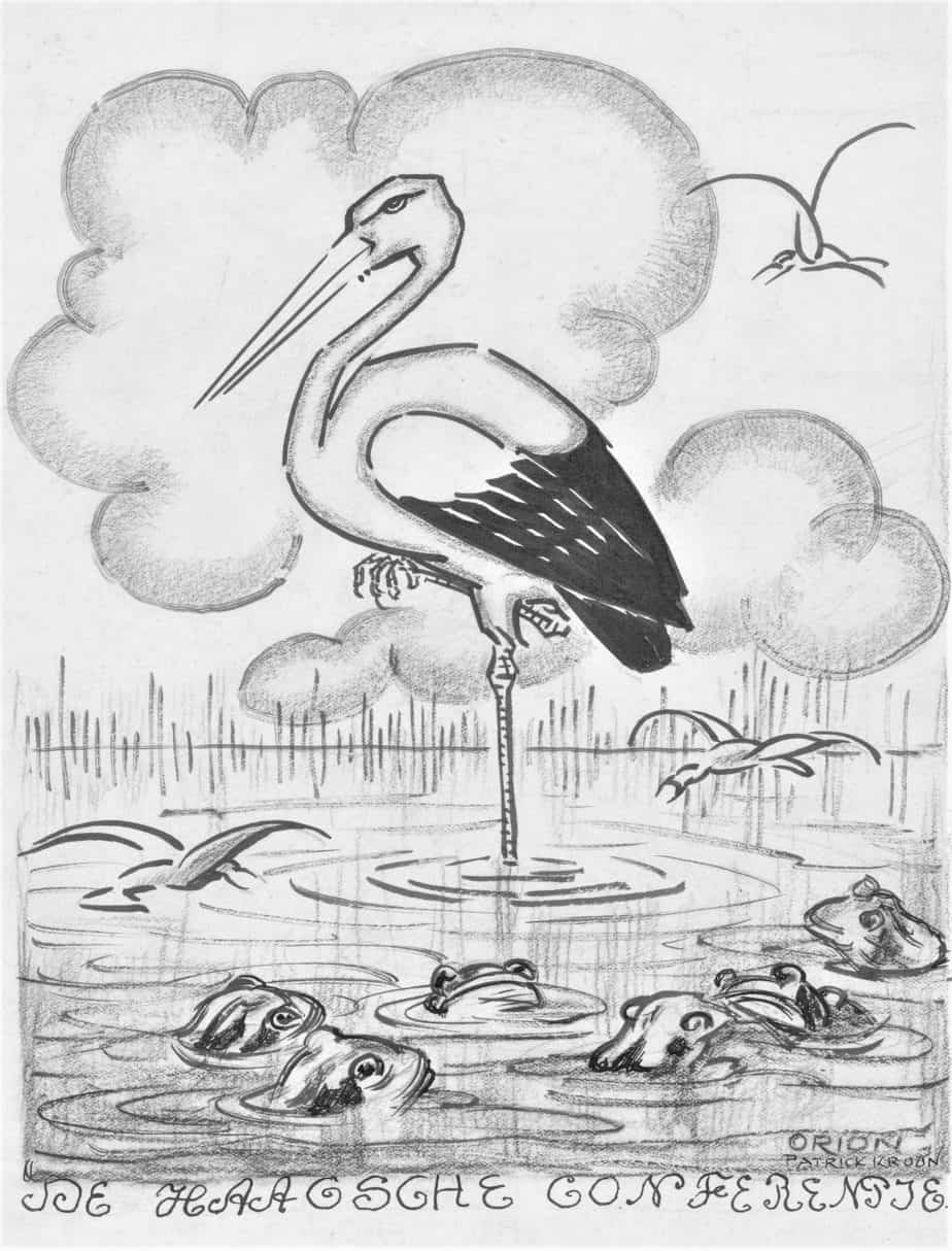 Stork between frogs, Patricq Kroon, 1900 - 1935