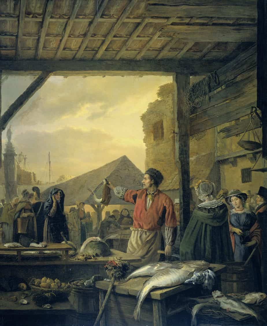 The Fish Market in Antwerp, Ignatius Josephus Van Regemorter, 1827