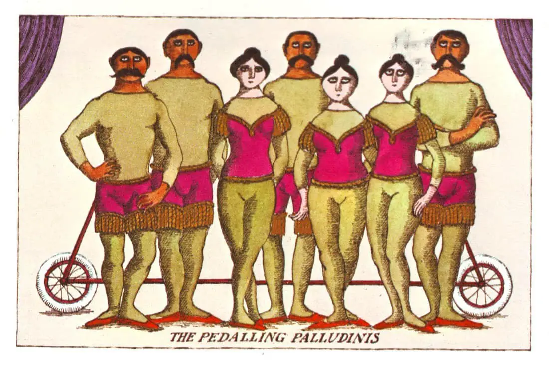 The Pedalling Palludinis, Illustration by Edward Gorey from 'The Broken Spoke', 1976. Dodd, Mead and Company. New York