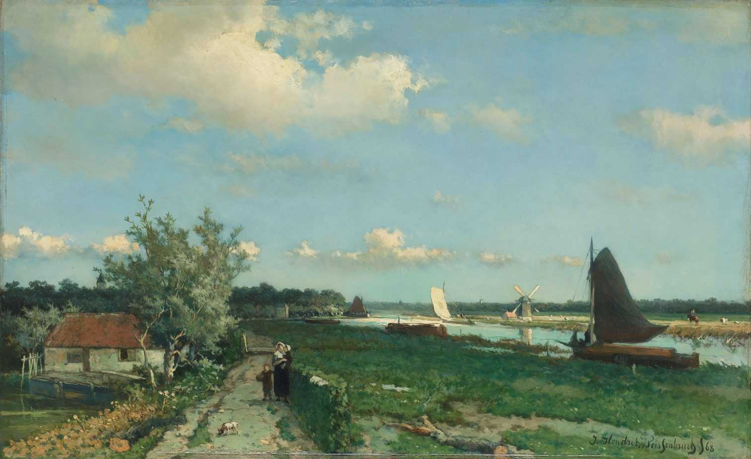 The Trekvliet Shipping Canal near Rijswijk, known as the ‘View near the Geest Bridge’, Johan Hendrik Weissenbruch, 1868