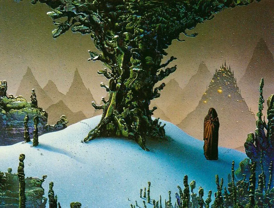 Tim White (1952 - 2020) 1980 book cover illustration for The Left Hand Of Darkness by Ursula K. Le Guin