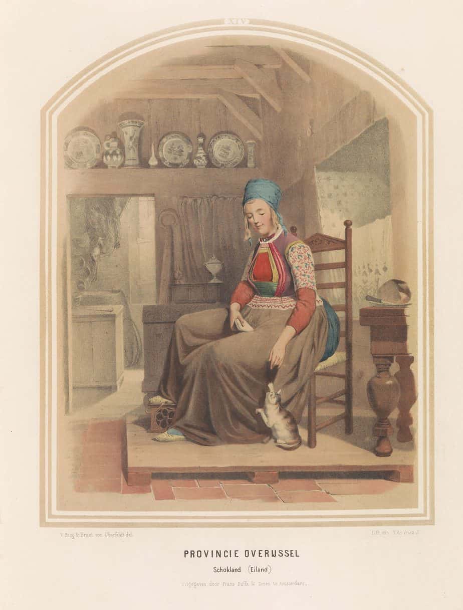 Traditional costume from the island of Schokland in Overijssel, 1857, Ruurt de Vries, after Jan Braet von Uberfeldt, after Valentijn Bing, 1857