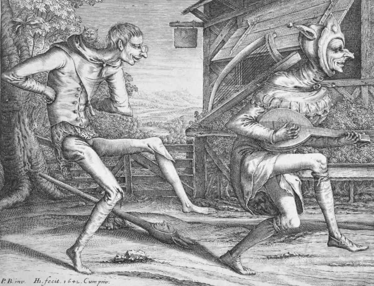 Two Dancing Fools, Hendrick Hondius (I), after Pieter Bruegel (I), 1642 wild things