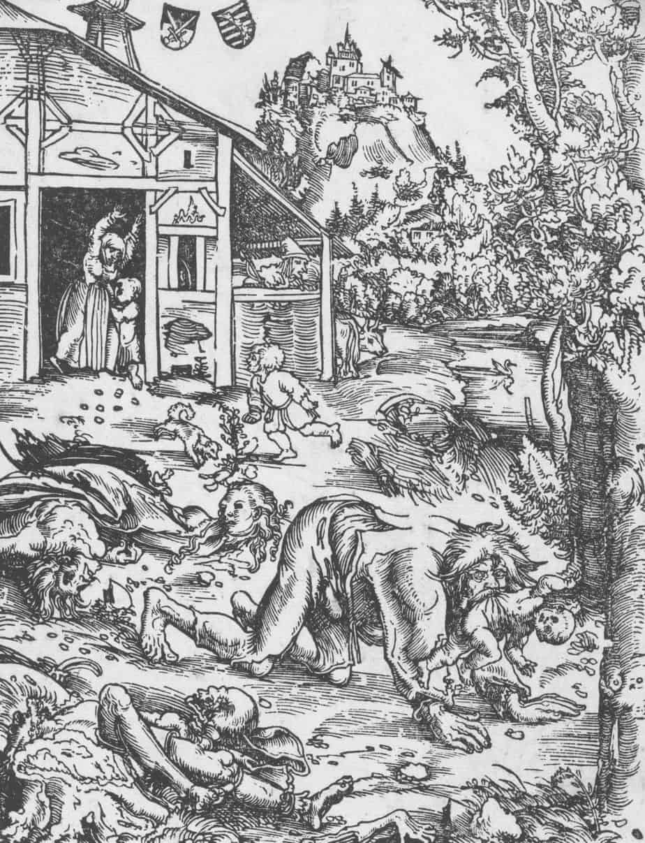 Werewolf with child and torn bodies, Lucas Cranach (I), 1510 - 1515