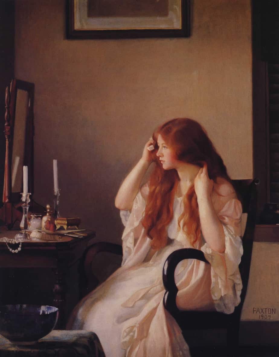 William McGregor Paxton - Girl Combing Her Hair