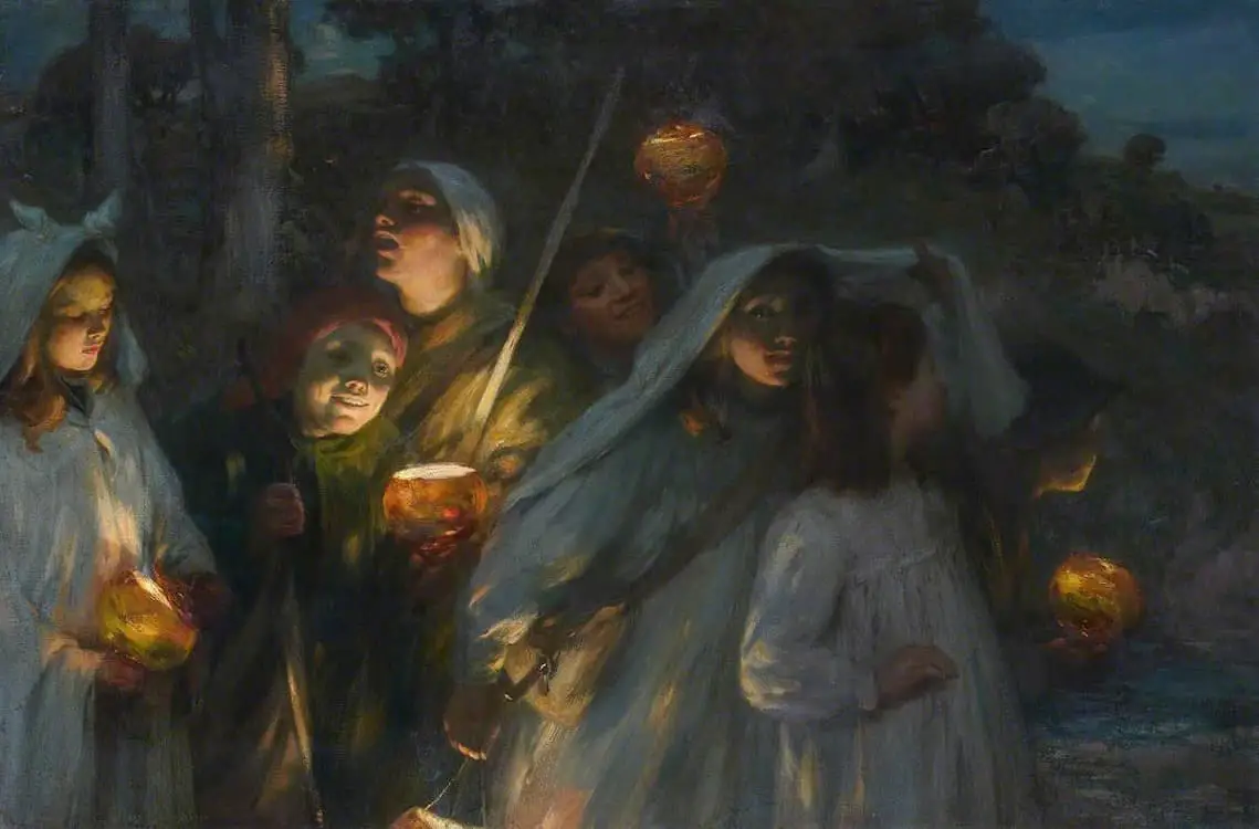 William Stewart MacGeorge (Scottish, 1861–1931). Halloween, ca. 1911. The children are carrying candle lanterns carved from root vegetables