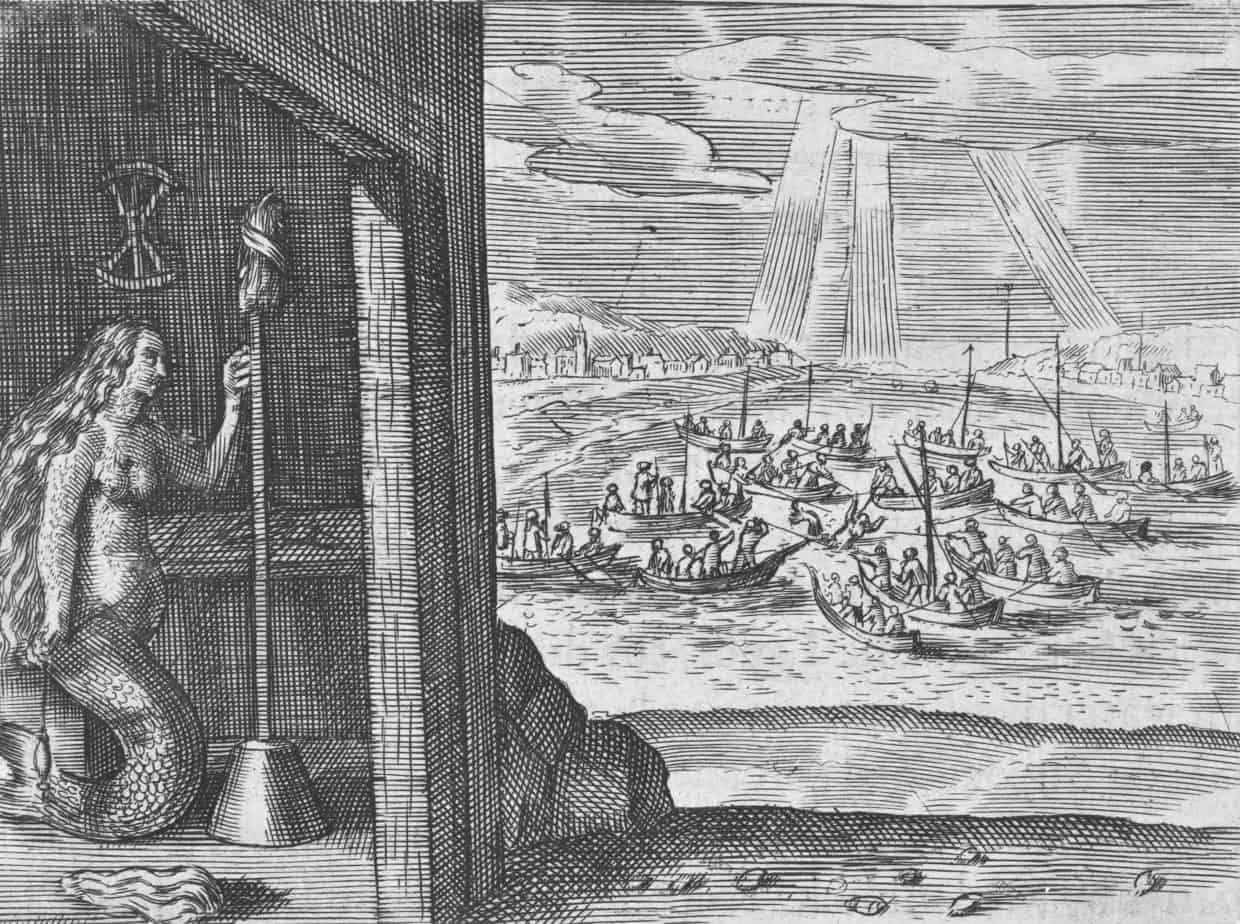 Zeemeermin van Edam spinnend in een huisje, 1403, anonymous, 1643 - 1645