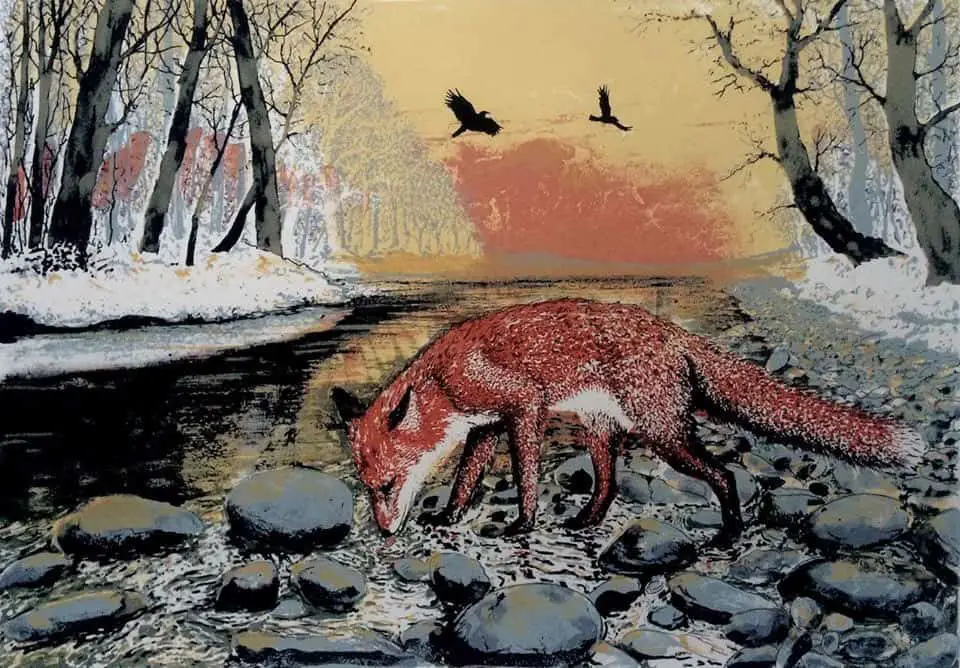 a Silkscreen print by Tim Southall and titled ‘Winter Fox’