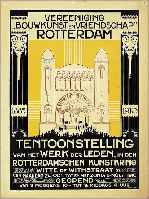 1910 Tentoonstelling van het werk der leden, in den Rotterdamschen Kunstkring, Exhibition of the work of the members, in the Rotterdam Chen Kunstkring, Secessionist poster