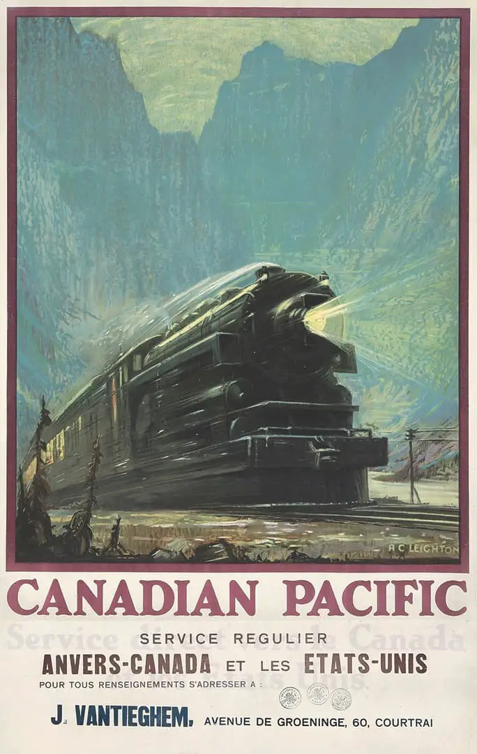 Alfred Crocker Leighton (1901-1965) Canadian Pacific Railway poster for use in the travel market in Belgium, ca 1930