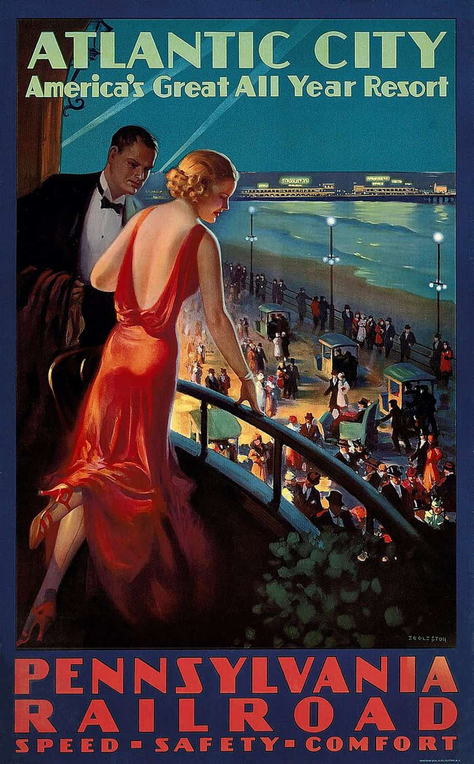 Edward Eggleston, Pennsylvania Railroad travel poster, ca 1930 blue red
