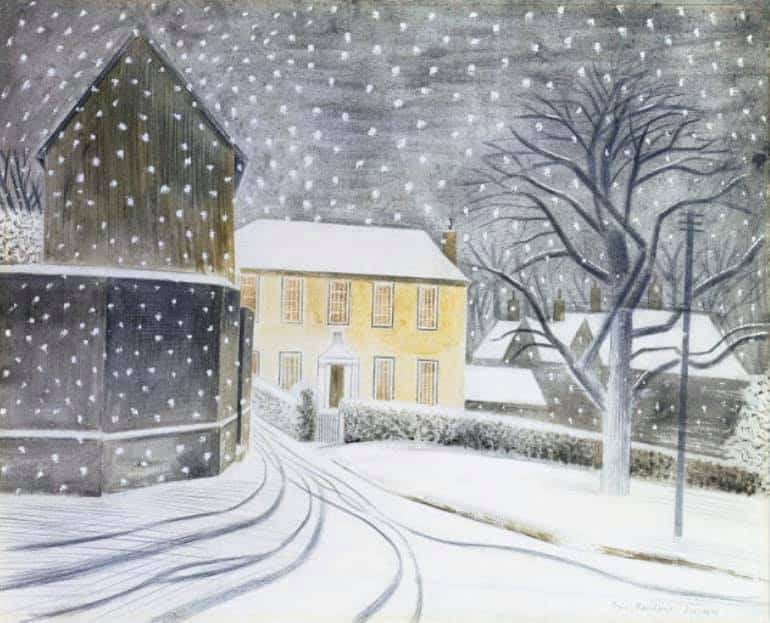 Eric Ravilious (1903 - 1942) British painter, designer, book illustrator and wood engraver. ‘Halstead Road in Snow’ (1935)
