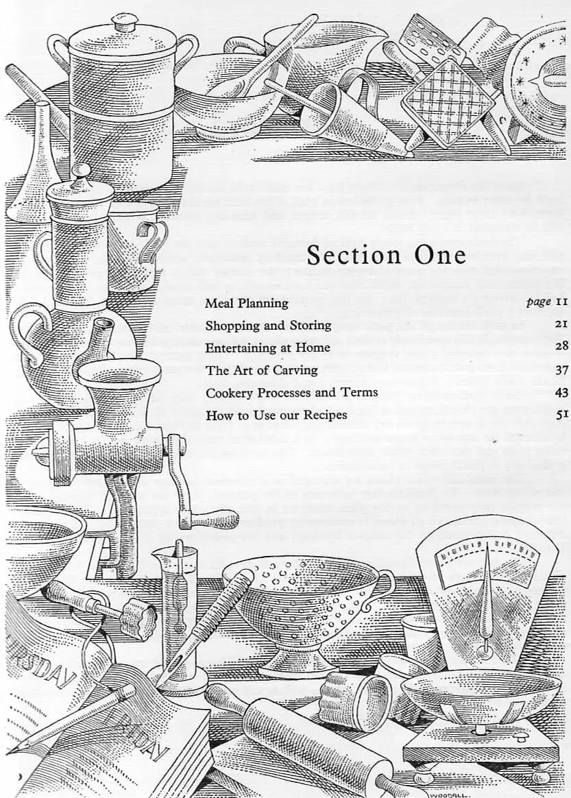 Good Housekeeping's Cookery Book Illustrations By Fred Reeves and Douglas Woodall, Ebury Press London 1948 border