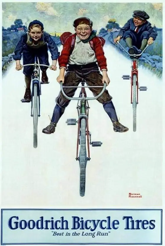 Goodrich Bicycle Tires advert by Norman Rockwell bicycle towards