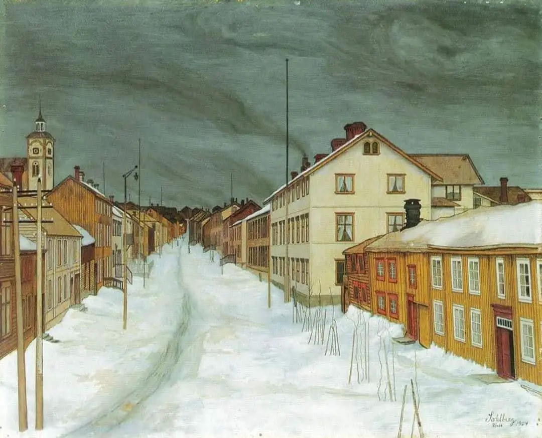 Harald Sohlberg (1869 - 1935) street snow