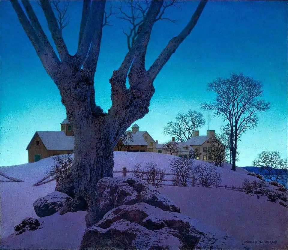 Hilltop Farm, Winter 1949 by Maxfield Parrish