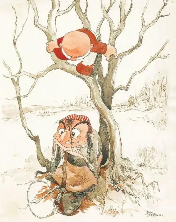 Jean Dulieu (Jan van Oort, 1921-2006), Dutch illustrator. The little gnome Paulus de Boskabouter and his enemy the witch Eucalypta, published in Eva 42,1957