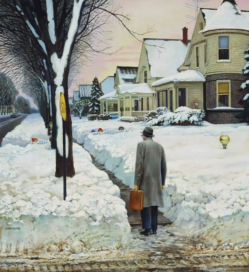 John Falter (American, 1910-1982) 'Snowy Ambush' 1959