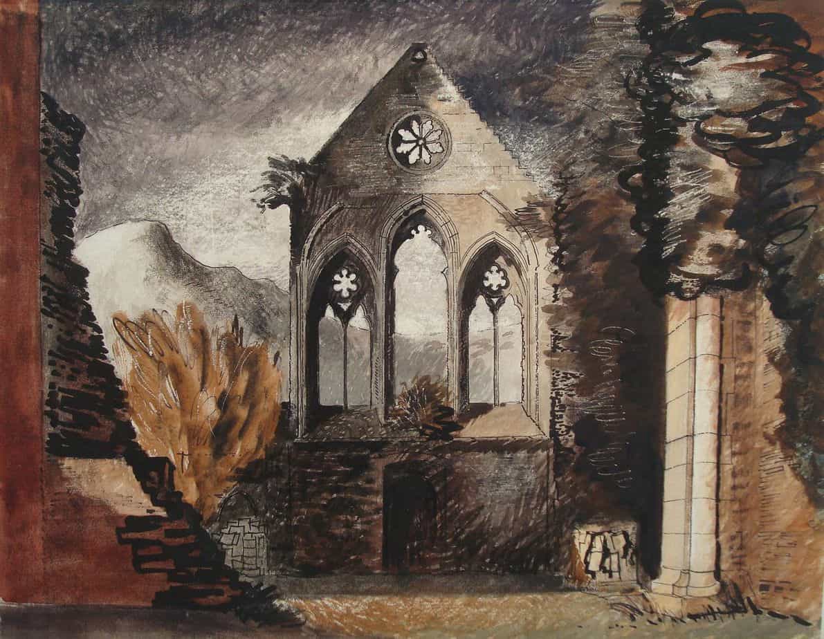 John Piper, (English, 1903 – 1992), Valle Crucis Abbey, 1940, mixed media