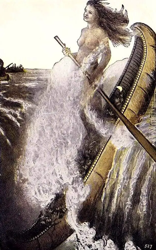 "Legend of the White Canoe", Indian Postcard, 1909, created just 8 years after Annie tumbled over Niagara Falls.