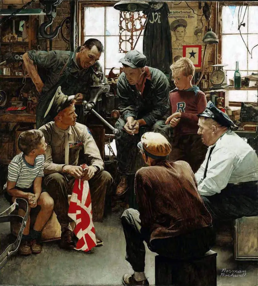 Norman Rockwell (American, 1894-1978) - Homecoming Marine (1945) eye line