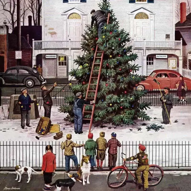 Stevan Dohanos Tree in Town Square 'Saturday Evening Post' cover December 4, 1948