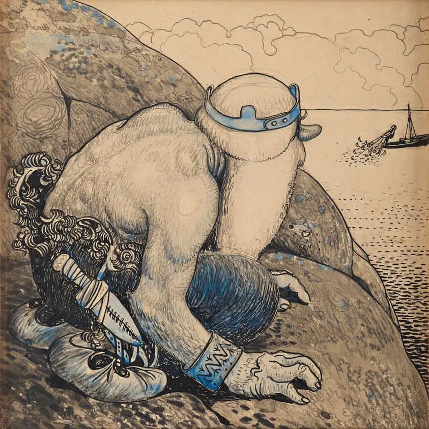 John Bauer Troll på Lur (Troll Hiding behind Cliffs), 1911