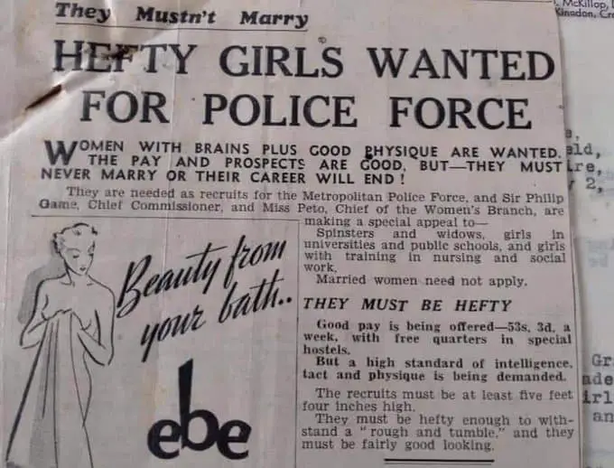 1935-1945, recruitment for police force, hefty women