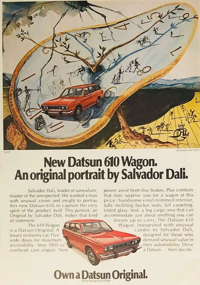 A 1972 car ad featuring ad by the one and only Salvadore Dali surrealism
