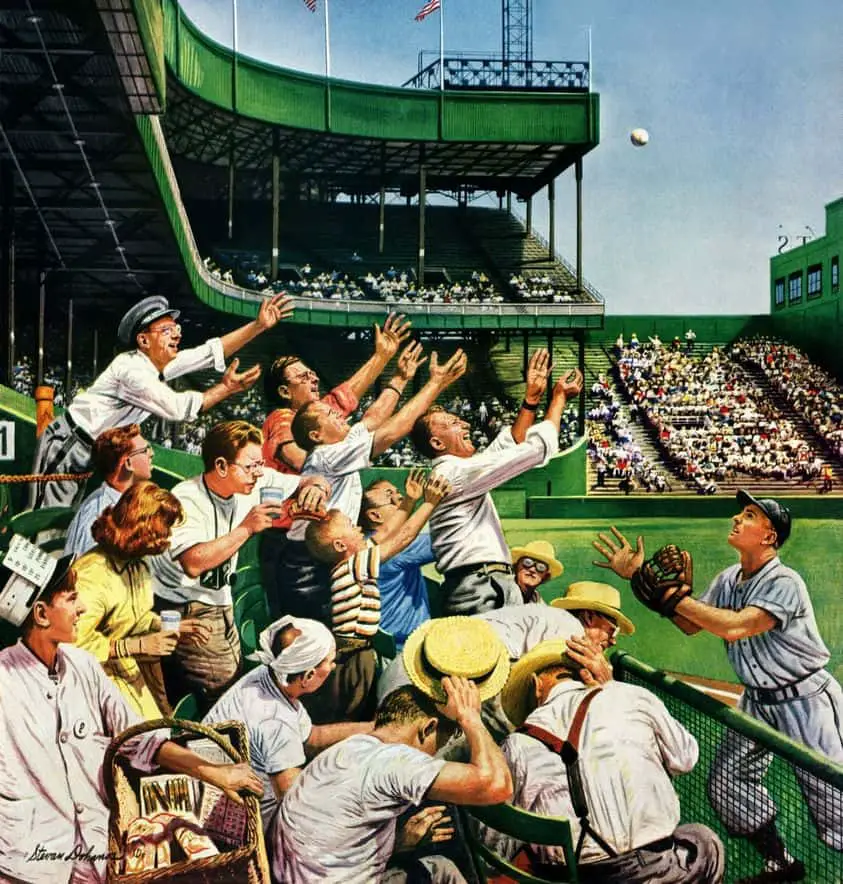 By Stevan Dohanos (1907-1994)--'Catching the Home Run Ball,' f. Saturday Evening Post Cover, April 22,1950