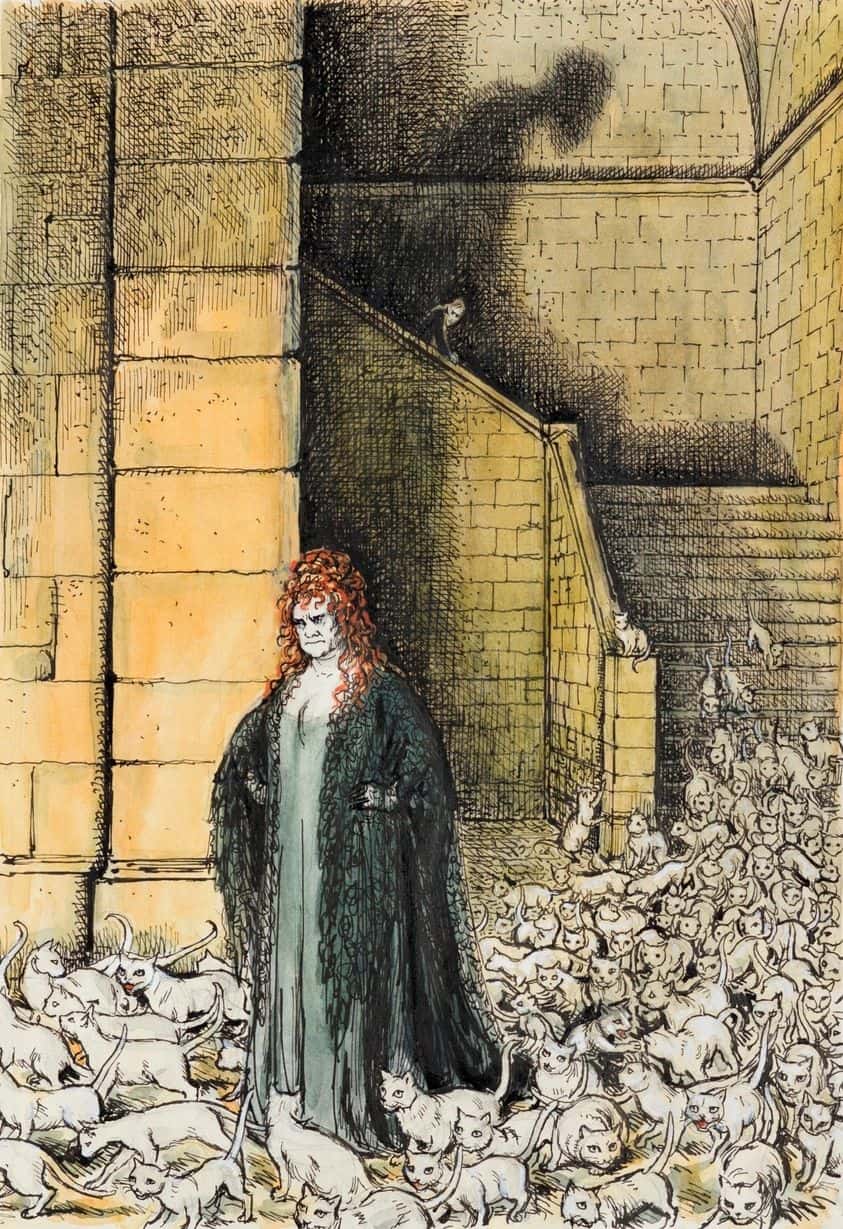 Charles W. Stewart (1915 - 2001) On The Way To The Doctor, 1974 illustration for Mervyn Peake's Gormenghast