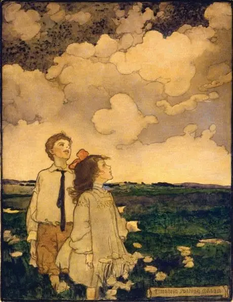 Elizabeth Shippen Green Two children staring at clouds on a field