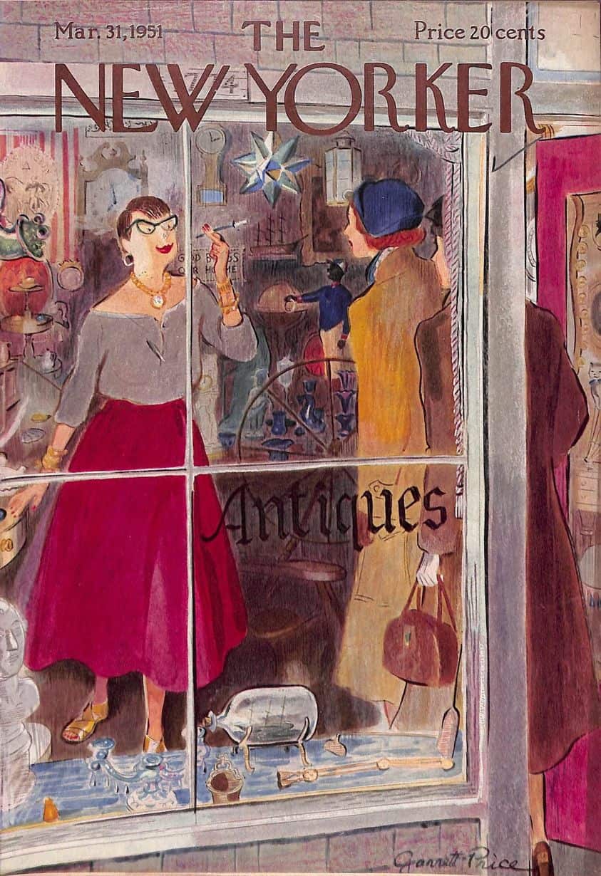 Garrett Price (1896-1979) for a 1951 New Yorker cover, antiques shop