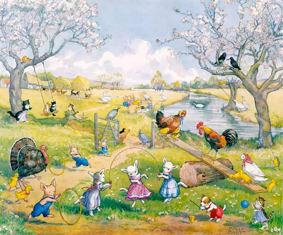 Springtime on the Farm by Molly Brett ~ (1902~1990) see-saw