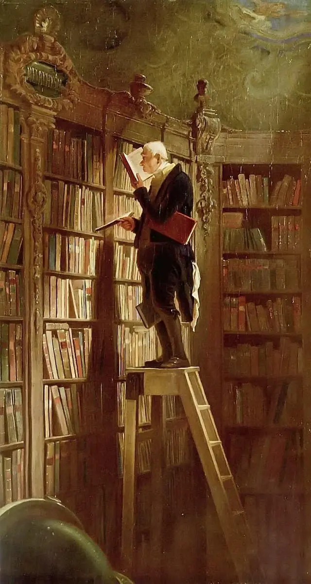 The Bookworm, by German painter Carl Spitzweg (1850). Grohmann Museum
