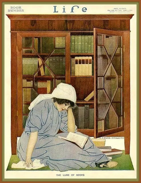 The Lure of Books 1911 by Coles Phillips, Life Magazine, 1911