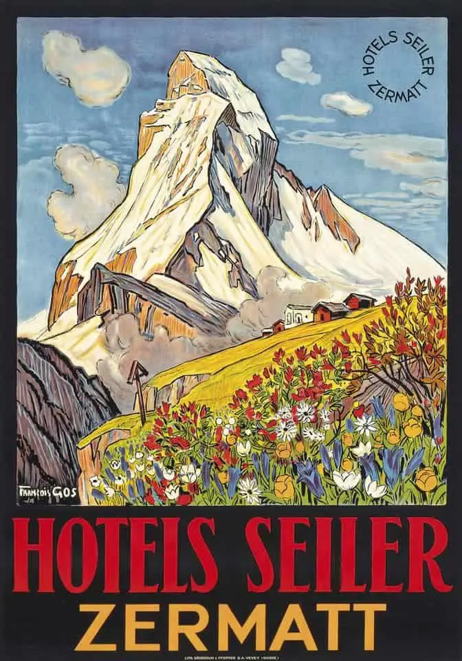 François Gos (1880-1942) HOTELS SEILER, ZERMATT mountain