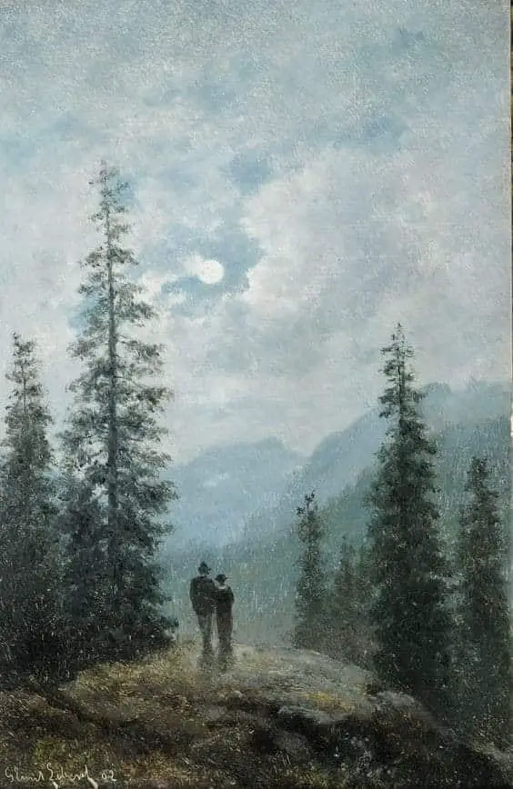 Libert, Georg Emil (Danish, 1820 - 1908) Moonlight Landscape with couple