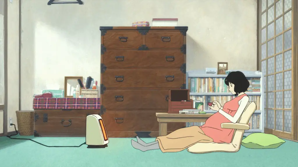 Wolf Children pregnant in apartment in front of drawers