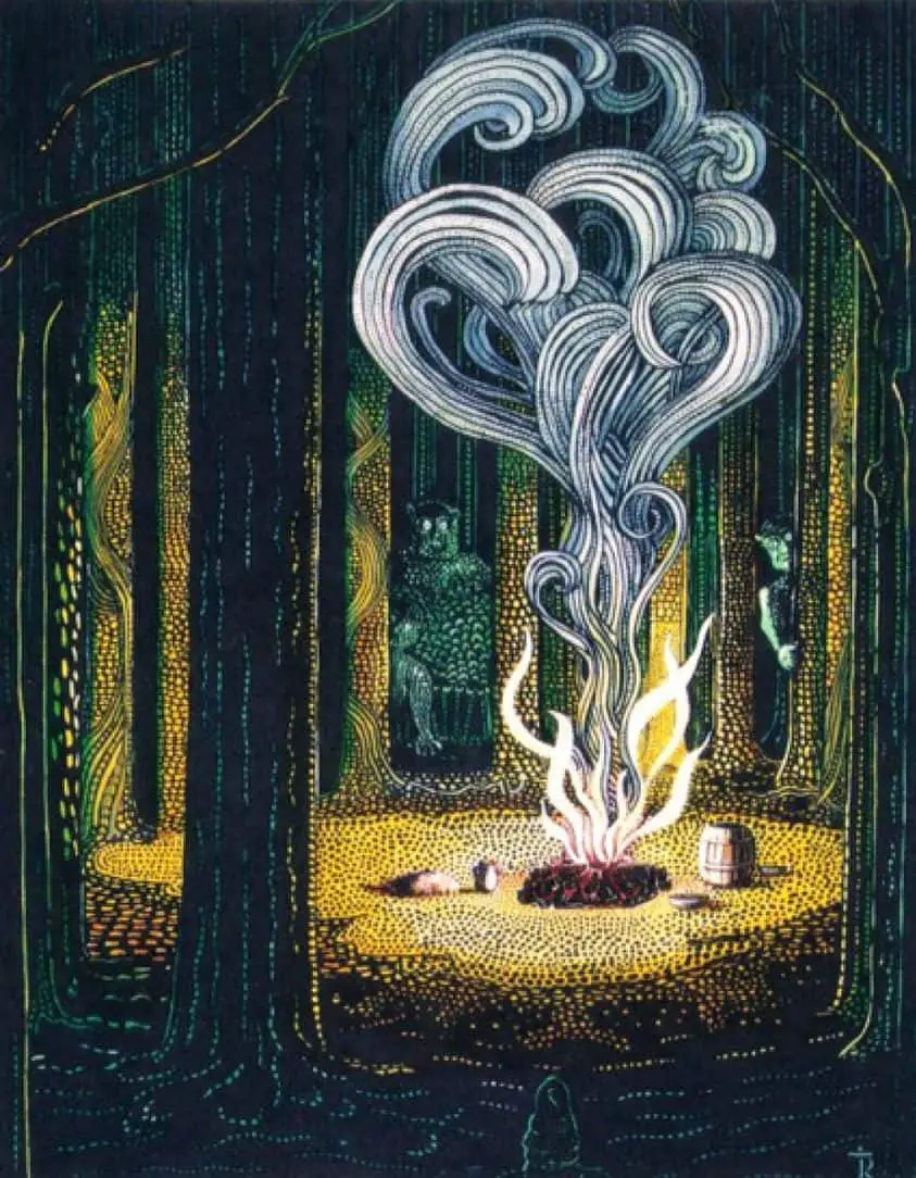 J.R.R. Tolkien (1892 - 1973) 1937 The Trolls illustration for The Hobbit campfire