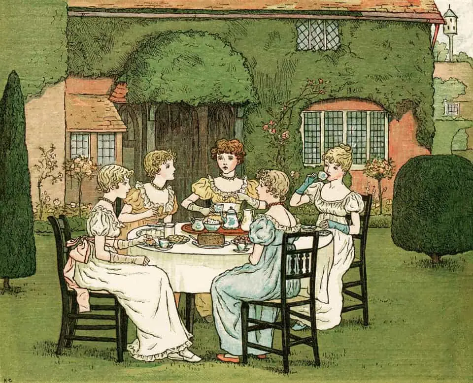 Kate Greenaway [1846-1901] THE TEA PARTY from Marigold Garden c1892