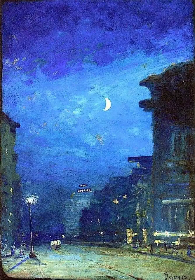 Louis M. Eilshemius (1864 - 1941) City Street In Moonlight