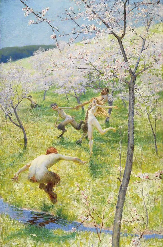 Max Ernst Pietschmann (German, 1865-1952), Dance of Satyrs and Nymphs in spring landscape
