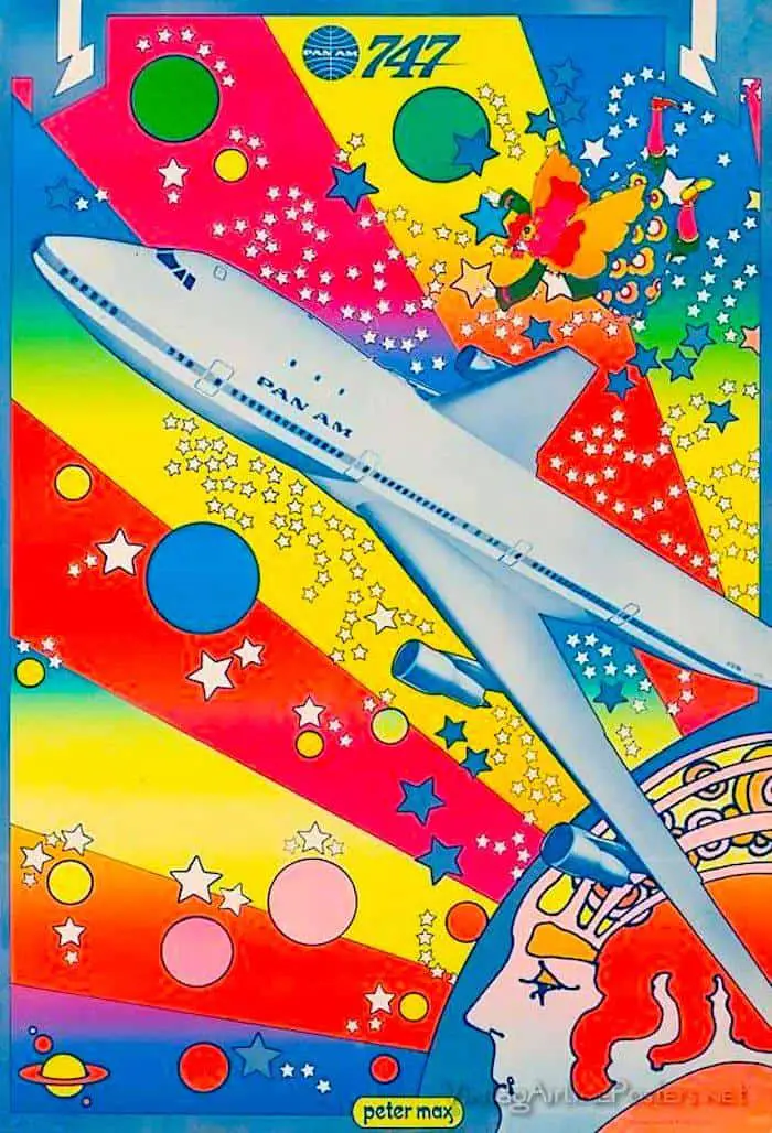 Psychedelic Pan Am poster designed by Peter Max