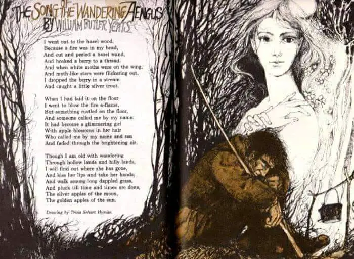 Song of the Wandering Aengus by William Butler Yeats. Illustration by Trina Schart Hyman (1939-2004). Originally in Cricket magazine, September 1974