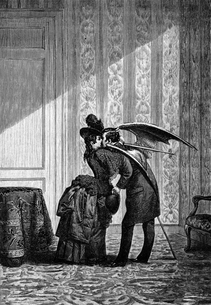 Vampire's Kiss illustration by Max Ernst, 1934, a collage from his work Une Semaine de Bonte (A Week of Kindness).